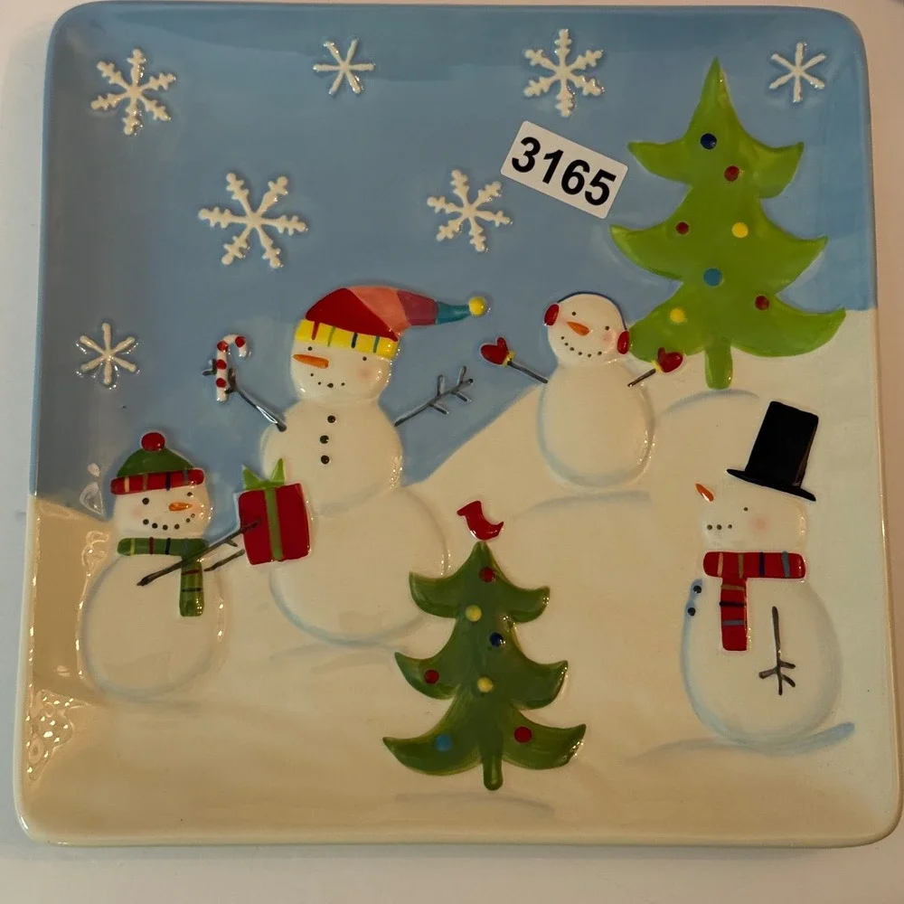 St. Nicholas Square Oh What Fun! Embossed Snowman‎ Christmas Snack Plate